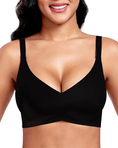 Vinfact Nahtloser BH Damen Ohne Bügel Push up BH Damen Große Brüste Starker Halt V-Ausschnitt Bügelloser Seamless Bequem T Shirt Schlaf BH Gepolstert Bralette