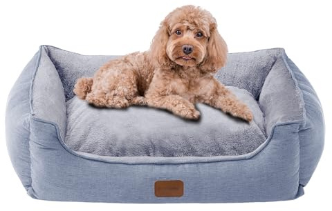 OUPEIWAWA Orthopädisches Hundebett für kleine und mittelgroße Hunde, 62x50x17cm (Schlafbereich 43x38cm), Hundekorb mit hohem Rand, Abnehmbarer und waschbarer Bezug, rutschfest, Hellgrau, Indoor/Auto