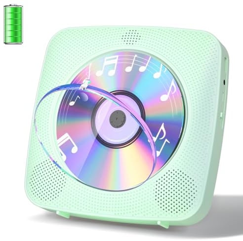 Gueray Desktop CD Player Bluetooth CD-Spieler mit Lautsprechern für Zuhause 1800mAh Tragbarer CD-Player mit AUX USB Kopfhörer Jack FM Radio mit Fernbedienung Staubschutz LCD Display (Grün)