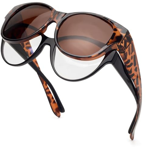 Face Shadow Polarisiert Überzieh Sonnenbrille über Normale Brille UV400 | Übergroß Überbrille für Brillenträger, für Damen Herren Unisex, Ultra Leicht für Fahren, Radfahren, Sport und Freizeit，Rund