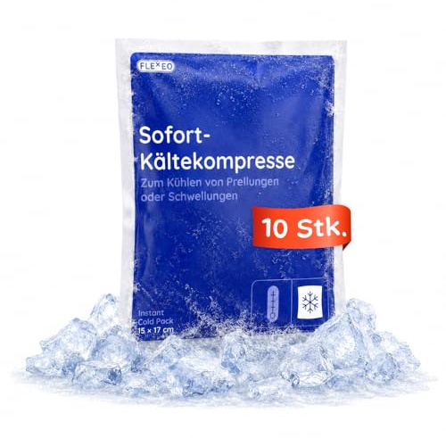 FLEXEO 10 × Sofort-Kältekompresse 15 × 17 cm (groß) | Einmal-Sofortkältekompresse, Kälte-Sofortkompresse, Kühlpack, Kühlakku, Kältekompresse, Kühlkompresse, Einmal-Kühlpack, Ice Pack