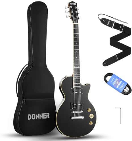 Donner E-Gitarre Set E Gitarren LP-Stil 39 Zoll Voller Größe mit Tasche, Gurt, Kabel (Schwarz)