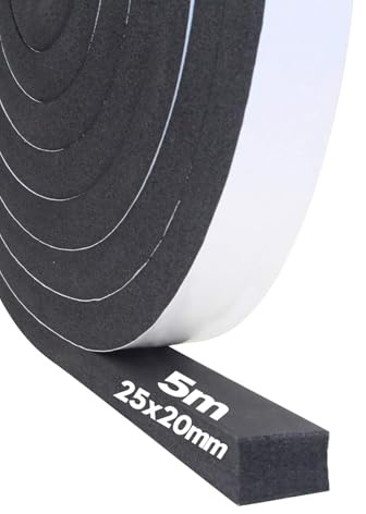 Dichtungsband Selbstklebend, Schaumstoff Dichtungsband 25mm(B) x20mm(D), Moosgummi selbstklebend für Tür Fenster, türdichtung, wetterfest, Anti-Kollision, Schalldämmung, Gesamtlänge 5 m