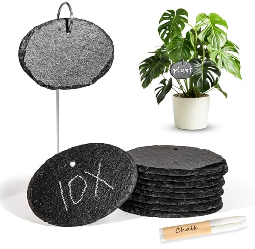 WLWNWFT Pflanzenschilder Schiefer 10er Set, Pflanzenstecker zum Beschriften für Draussen Wetterfest, Kräuterschilder Schiefer Schilder Schiefertafel