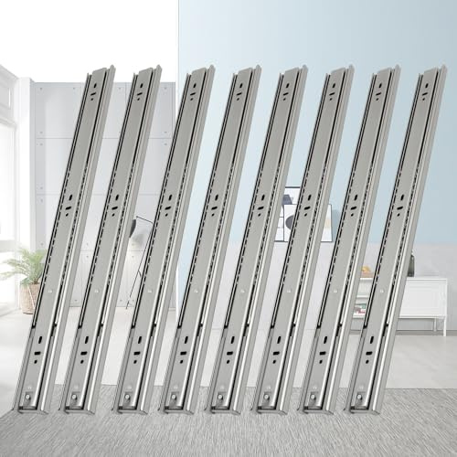 Fiqops Schubladenschienen 550mm, Vollauszug 45 KG Tragfähigkeit, Stabil Schubladenauszug mit kugelgelagerten, Schubladenschienen Softclose, Leichte Montage 8 Stück(4 Paar)