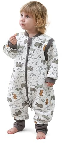 MIKAFEN Baby Schlafsack mit Füßen 2,0 Tog für Babys 6-18 Monate | 100% Baumwolle , Abnehmbare Armeln, praktischer Doppelreißverschluss,Geeignet für Frühling, Herbst und Winter,Tier