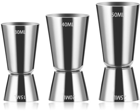 3er Pack Cocktail Messbecher Set mit Doppelmass Skala - Professioneller Getränke Messbecher