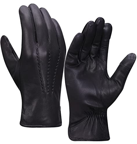 Harssidanzar Herren Lederhandschuhe Fleecefutter Touchscreen GM040EU,Schwarz,XXL