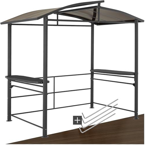 tectake® Outdoor Grillpavillon, Überdachung für Grill, Metall Pavillon für Outdoorküche auf Balkon, Garten oder Terrasse, Sichtschutz, Terrassenüberdachung, Gartenpavillon 240 x 150 x 234 - grau