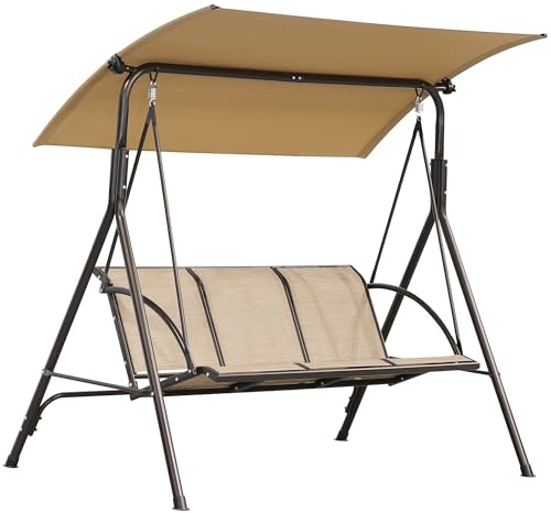 Angel Living Hollywoodschaukel Gartenschaukel 3 Sitzer mit Sonnenschutz aus Stahl Braun 170 x 110 x152cm