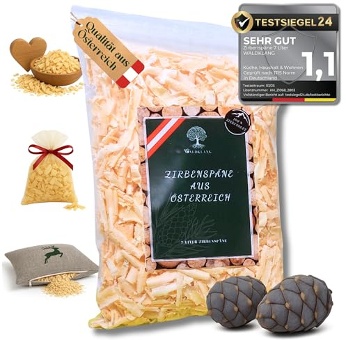 Waldklang Zirbenspäne 7 Liter - Zirbenholz aus Österreich - Füllmaterial für Kissen - Ideal für Holzdeko - Doppelt von Hand gesiebt