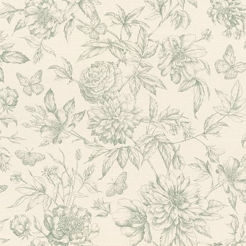 Rasch Tapete 793925 – Vliestapete in Cremeweiß mit floralem Muster im Vintage Stil in Grün - 10,05 x 0,53 (LXB)