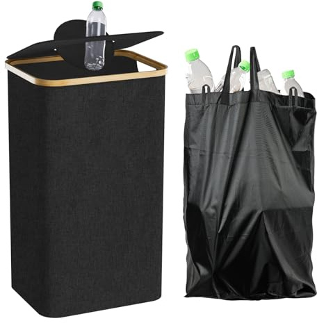 skelo Pfandflaschen Sammelbehälter mit Decke,100L Pfandflaschen Behälter, Pfandsammler Organizer and Altglas Aufbewahrung mit Einwurf, Leergutbehälter fur Recycling Abstellraum Flaschentasche E27