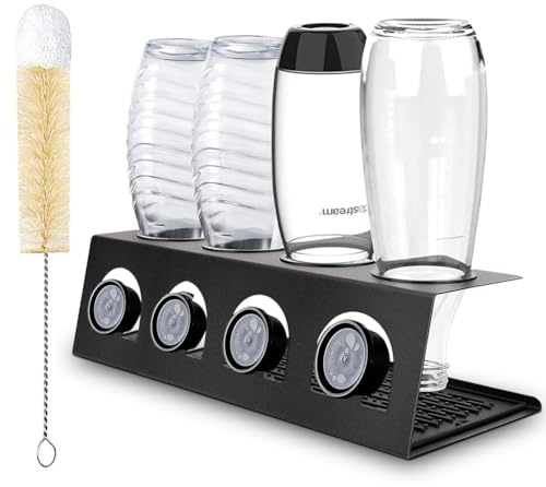 HXC-BLG Flaschenhalter für Soda Stream 4er Flaschen Edelstahl Abtropfhalter Abtropfständer mit Deckelhalter für SodaStream Crystal & Emil Flaschen