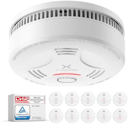 X-Sense Rauchmelder 10 Jahre Batterie, Feuermelder TÜV Zertifiziert, Rauchwarnmelder mit Stummschaltung und Selbsttest Funktion, SD11, 10er Set
