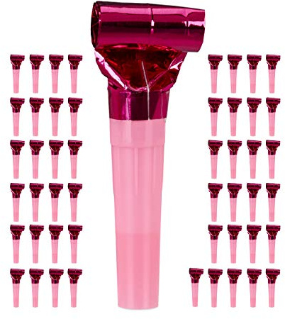 Relaxdays 10027942_52 Partytröten 50er Pack, Luftrüssel Kinder, Tröten Kindergeburtstag, Party Pack Krachmacher, Blasrüssel, pink