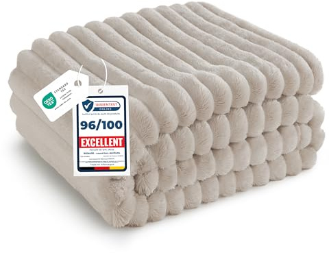 BEDSURE Kuscheldecke für Zimmer Deko - Wolldecke & Fleecedecke, Sofadecke, Weiche Warme Grobe Korddecke für Couch, Geschenke für Frauen, Tagesdecke, Beige, 150 x 200 cm