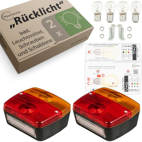 fouraces Anhänger Rückleuchten - 2 Set, mit Schaltplan und Kennzeichen Beleuchtung, Rückleuchte, Rücklicht, Zubehör, Licht, Lampen für PKW, Auto - Rücklichter, Anhängerlicht