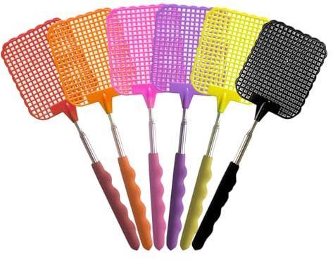 Fliegenklatsche, 6 Stück Bunt Fliegenklatsche Ausziehbar, Fliegenklatsche Stabil,Manual Extendable Fly Catcher für Fliegen und Insekten Abzuwehren?Rot/Orange/Gelb/Rosa/Lila/Schwarz?