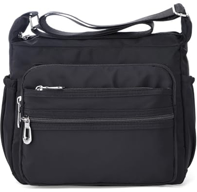 NOTAG Damen Umhängetasche, Wasserdicht Nylon Schultertasche Multi-Tasche Messenger Bag 2 Size (Schwarz, L)
