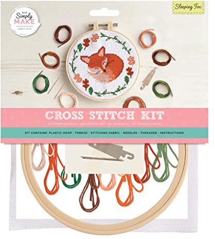 Simply Make Kreuzstich-Set – Schlafender Fuchs Design für Kinder und Erwachsene, inklusive Reifen, Stickgarn, Stoff und Nadel – perfekt für Erwachsene Handwerk und Anfänger –