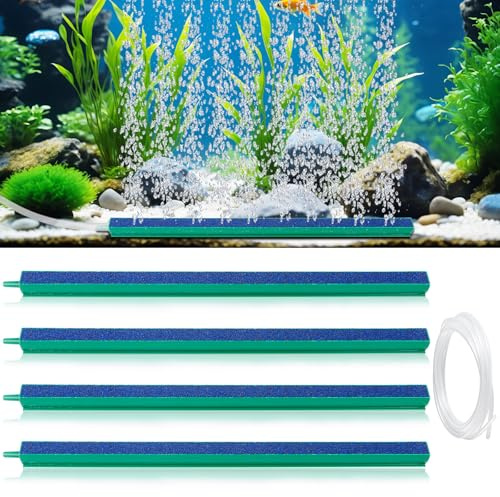 Encuryna 4 Stück Ausströmerstein Aquarium, 30cm Aquarium Luftstein und 4 m Schlauch, Aquarium Sauerstoffstein Felsen Belüfter Stein Aquarium Luftstein für Aquarien