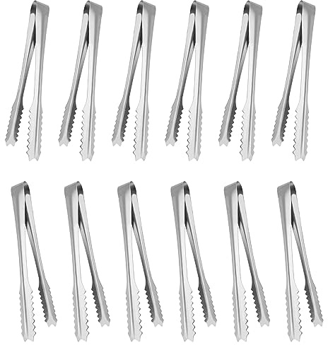 Nutabevr 12 Stück Edelstahl Eiswürfelzange, Servierzange Edelstahl Eiszange Set, Salatzange Gebäckzange Süßigkeiten Candy Clip, Kochen und Servieren, für Hochzeit Bar Party Büfett Grill Picknick