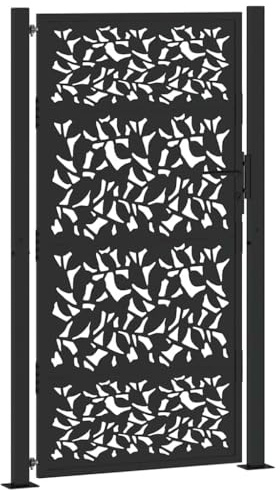 vidaXL Gartentor Schwarz 100x175 cm Stahl Blatt-Design, Zauntor, Outdoor Tor, Eisentor, Sicherheitstor, Einfahrtstor, Metall Zauntor, Gartentor Metall