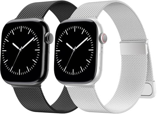 AMSKY Magnetisch Edelstahl Milanaise Kompatibel mit Apple Watch Armband | Series 12 11 10 9 8 7 6 5 4, SE Ultra 4 3 2 1, 2 Stück Metall Band für iWatch 44mm 40mm 46mm 42mm 45mm 41mm 49mm 38mm