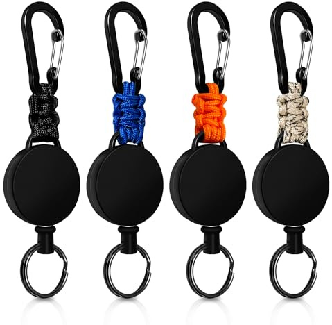Schlüsselanhänger Ausziehbar, 4 Stücke Schlüsselband Ausziehbar, Einziehbarer Schlüsselanhänger Ausweis Jojo mit 60cm Stahldrahtseil (Schwarz + Beige + Blau + Orange)