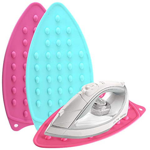 2Pack Silikon Eisen Rest Pad, heiße Bügelbrett-Matte, JCSMARTEC Silicone Iron Rest Pad Mat Holder Hot Resistant (Pink+Green)