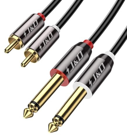 J&D Cinch auf 6.3mm Klinke Kabel 1.8m, Cinch Kabel Gold-Plated Kupfer Shell Heavy Duty 2 Cinch Männlich auf 2 x 6,3mm (1/4 Zoll) TS Männlich Mono Audio Adapter Kabel