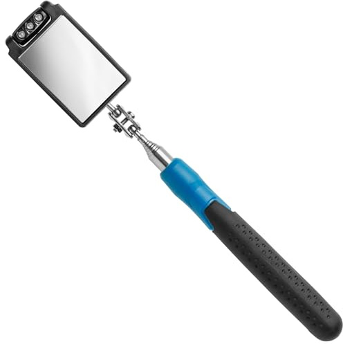 HÖGERT TECHNIK Teleskop-Inspektionsspiegel 50x80 mm mit LED, ausziehbar 30–88 cm, drehbarer Spiegelkopf, Teleskopspiegel mit Licht, Inspektionsspiegel ausziehbar, Werkstatt Spiegel Werkzeug
