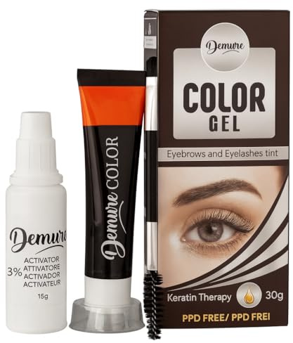 Demure Wimpernfarbe und Augenbrauenfarbe Set mit Keratin, PPD frei, Ammoniakfrei, 20+ Anwendungen, bis zu 4 Wochen Wirkung, Eyelash & Eyebrow Tint Kit (3.0 Braun/Dunkelbraun)