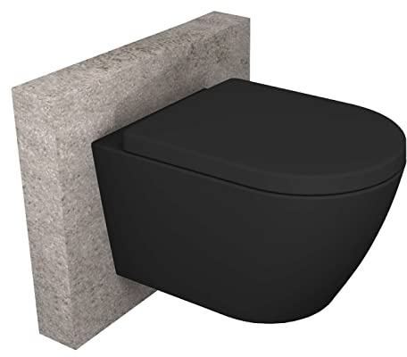 BERNSTEIN Design Wand-WC Schwarz Spülrandlos - Hänge-Toilette Set mit Abnehmbarem Deckel, Absenkautomatik, D-Form Tiefspül-WC, Softclose-Sitz - B8030R