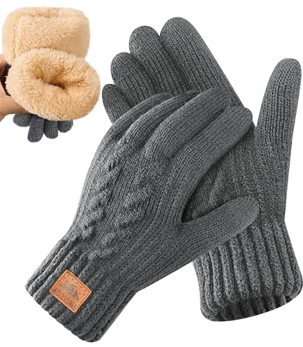 Bobelle Wear Herren Winterhandschuhe mit Fleecefutter, Wollhandschuhe Touchscreen Warme Strickhandschuhe Thermohandschuhe Outdoor Winter Geschenke für Herren und Damen (DunkelGrau)