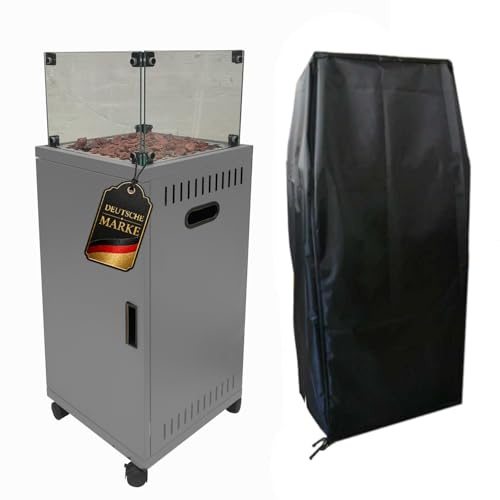 APANA Gas Heizstrahler FUEGO 8kW – Terrassenfeuer mit Sichtfenster & Rollen – Heizpilz für Garten, Balkon & Terrasse – inkl. Abdeckhaube, Umkippsicherung & Abschaltautomatik – anthrazit