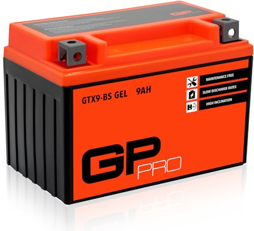 GP-PRO Gel-Batterie 12V 9Ah GTX9-BS Rollerbatterie/Motorradbatterie, wartungsfrei versiegelt vorgeladen ähnlich YTX9-BS / YTX9L-BS