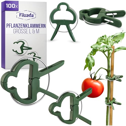 Filzada® 100x Pflanzenclips Groß L & M Set - Tomaten Rankhilfe - stabile Pflanzenklammern - Pflanzen Clips für Blumen, Rosen UVM - Tomaten Clips für Garten - Pflanzenklammern Groß