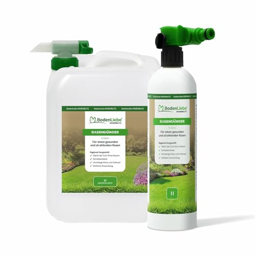 RASENBLITZ Ganzjahresdünger flüssig 5 L – flüssiger ganzjähriger Dünger für dichten, gesunden Rasen – inkl. Sprühflasche – Anwendung direkt am Gartenschlauch