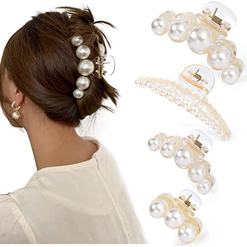 Mehayi 4 Stück große Perlen-Haarklammern für Frauen und Mädchen, Haarspange für dickes, dünnes Haar, modisches Haar-Zubehör, Kopfbedeckung, Styling-Werkzeuge für Party, Hochzeit