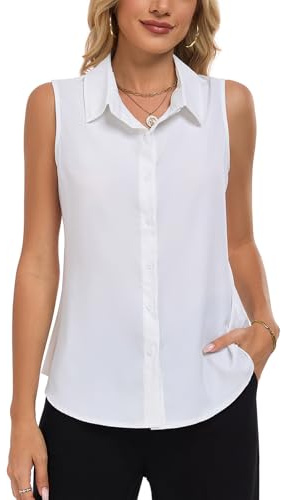 MINTLIMIT Damen Ärmellos Bluse Knöpfen Hemd Basic V-Ausschnitt Tops Casual Sommer Shirts