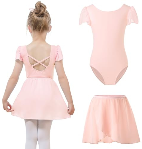 Bezioner Ballettkleidung mädchen mit Abnehmbarem Ballettrock Tanzbody Puffärmel Balette Kleidung Mädchen Ballettanzug Kinder