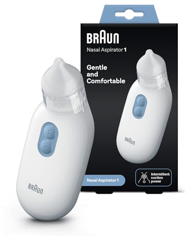 Braun Nasensauger 1 | Schleimlöser | Linderung für verstopfte Nasen | Elektrische Saugkraft | 2 Saugstufen | Spitze in 2 Größen | Geeignet für Neugeborene, Baby und Kinder | Spülmaschinenfest | BNA100
