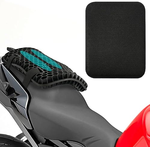 Auzkong Motorrad Gel Sitzkissen, Universelle Motorrad Gel Sitzkissen Moto, 3D Waben Schock Sitz Wabenkissen Motorrad Abdeckung, Atmungsaktive Stoßdämpfung Gel Sitzkissen (29x22cm)