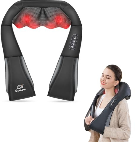 Snailax Shiatsu‑Nacken‑, Schulter‑ und Rückenmassagegerät mit Wärme | Elektrisches 4D‑Rotations‑Massagegerät für Zuhause & Büro, ideal als Geschenk für Männer und Frauen