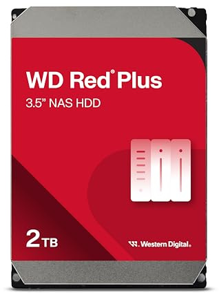 WD Red Plus 2 TB NAS Interne Festplatte 3,5 Zoll - 5400 U/Min, SATA 6 Gb/s, CMR, 64MB Cache