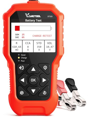 Batterietester Kfz 6V 12V 24V VDIAGTOOL BT500, 5-3000 CCA Batterie Tester Auto, Anlasser Lichtmaschine Batterie Messgerät, Batteriewächter Charging Kurbelsystem für Auto LKW Motorrad SUV ATV Boot
