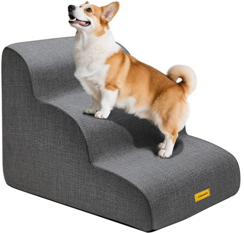 Gimars Hundetreppe mit 30D Hochdichtem Schaum & Extra-Breiten Stabilen 3 Stufen 40 cm hoch, Abnehmbarem Waschbarer Bezug, Rutschfestem Boden, Tragbare Rampe für Kleine Hunde zu Sofa, Bett, Auto