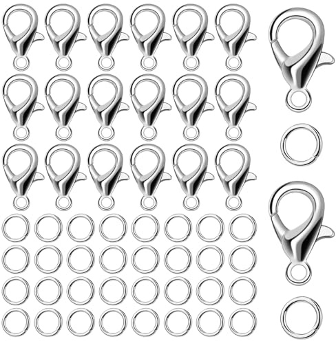 Doxiru 400-teiliges Armband Verschluss Set für Schmuckherstellung, Silber | 200 Armbandverschlüsse und 200 Biegeringe aus Metall in Silber für Armbänder, Halsketten und Anhänger, DIY Schmuckherstellung
